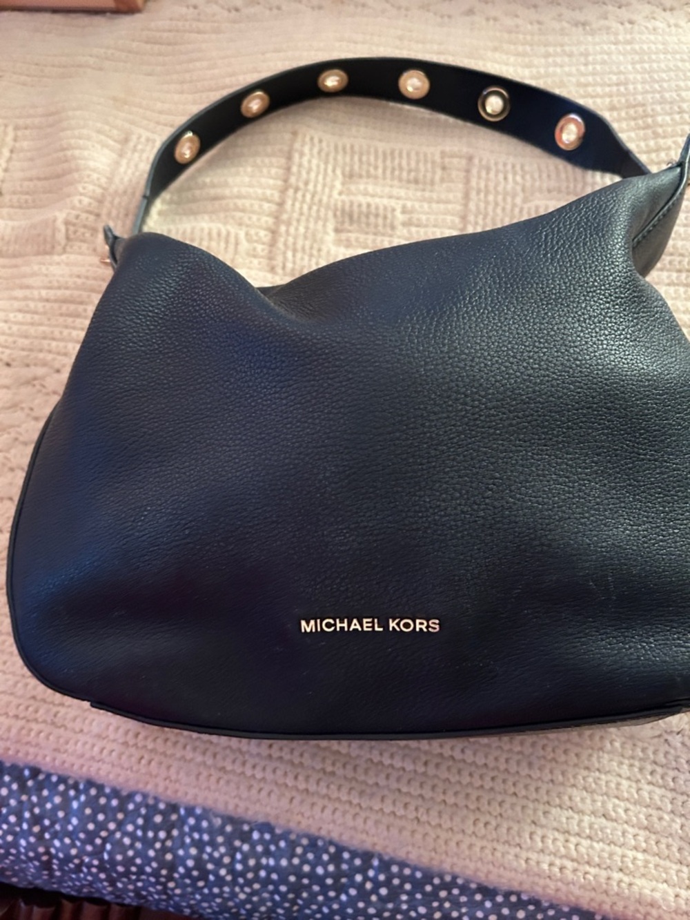 Michael Kors navy Leather Shoulder Hobo with Gold Accents
